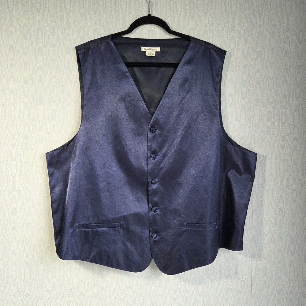 Daniel Ellissa Mens 3XL Vest Satin Navy Blue‎ Cinch Back Formal Dapper